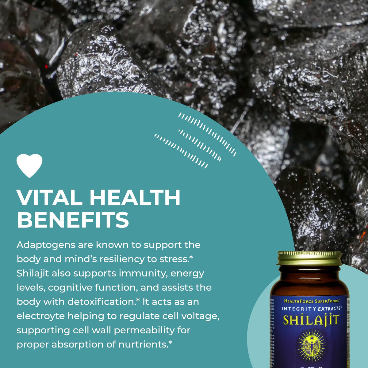 HEALTHFORCE SUPERFOODS Shilajit 120 VeganCaps sur une table