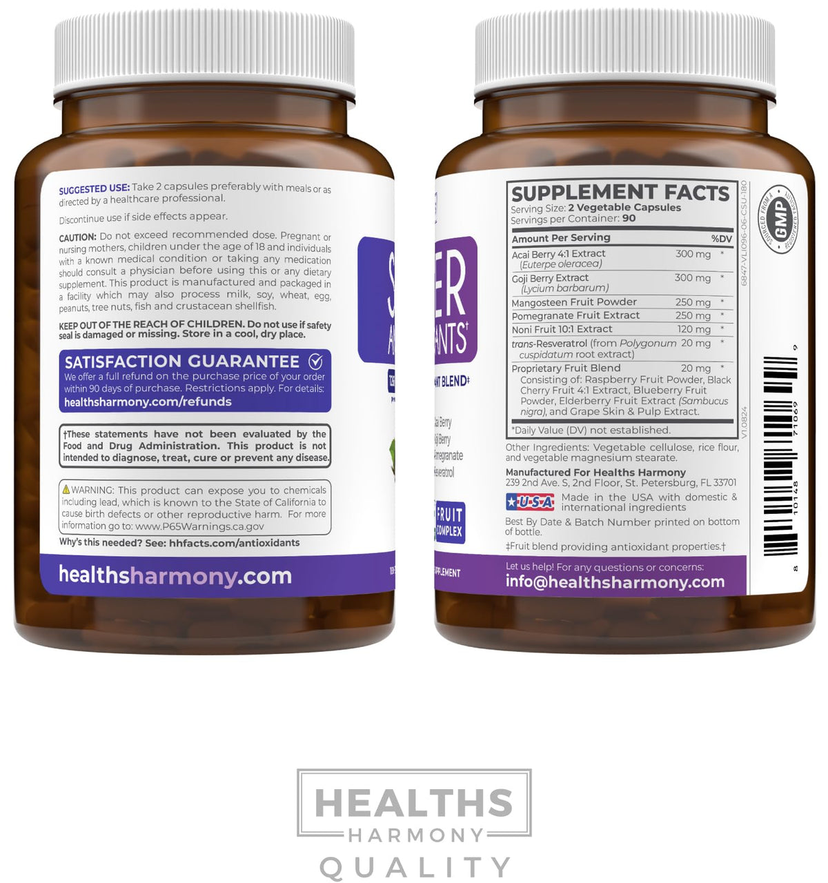 Healths Harmony Antioxydants avec fruits sur la table