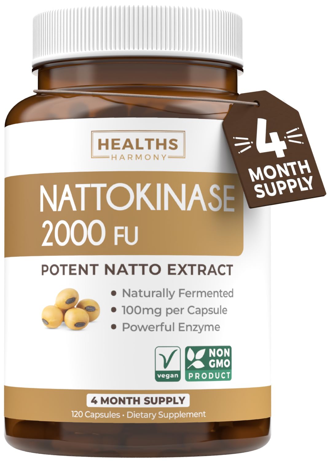 Healths Harmony Nattokinase 2000 FU 120 capsules végétales, vue de face