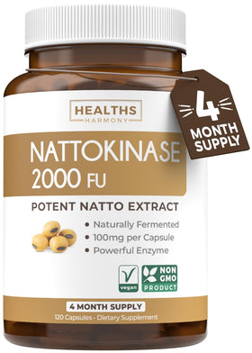 Healths Harmony Nattokinase 2000 FU 120 capsules végétales, vue de face