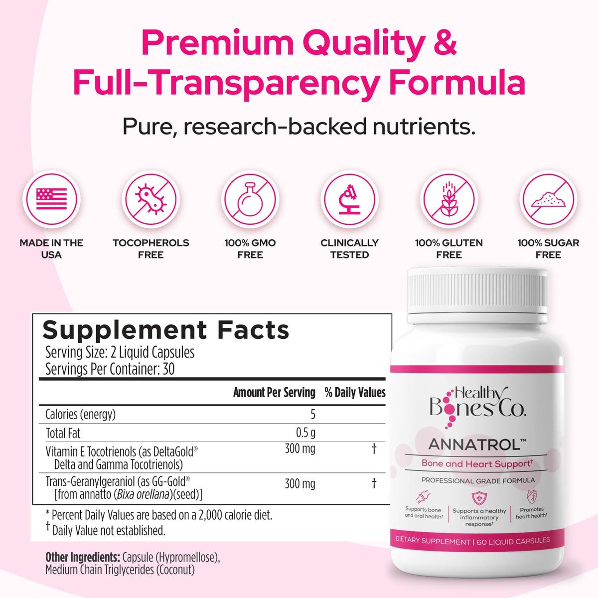 Healthy Bones Co. Annatrol emballage avec dimensions visibles