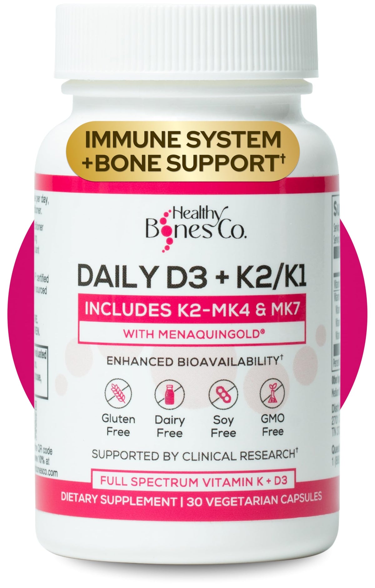 Healthy Bones Co. D3 K2 2000 IU capsules front view