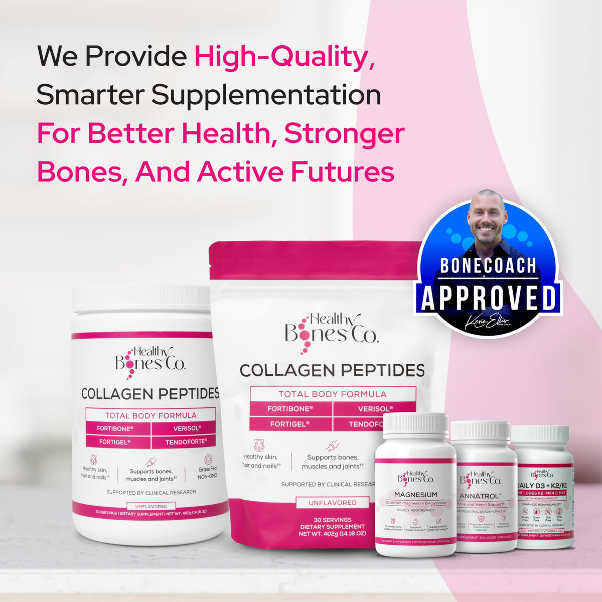 Healthy Bones Co. D3 K2 2000 IU capsules in a glass of water