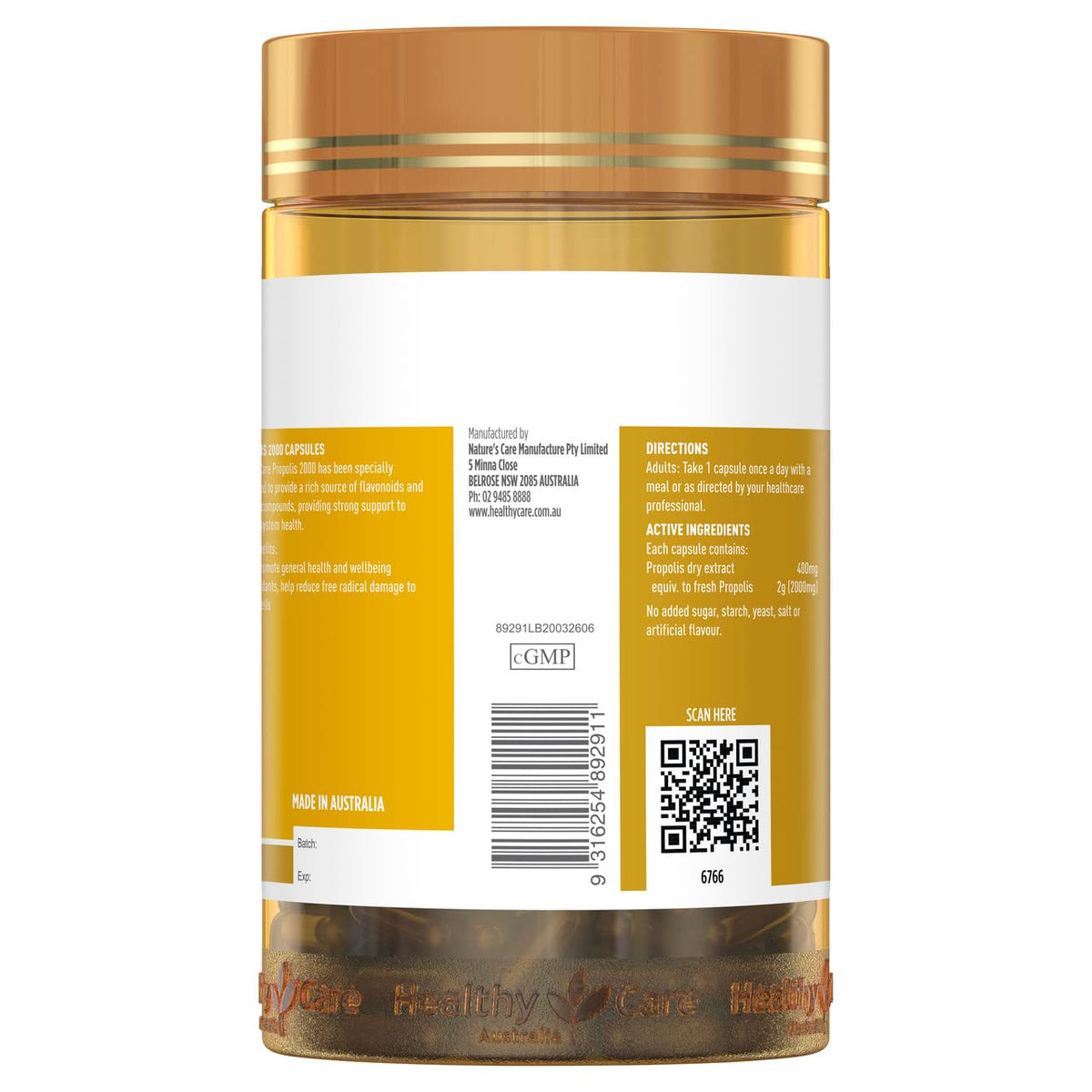 Healthy Care Propolis 2000 capsules - vue arrière du flacon