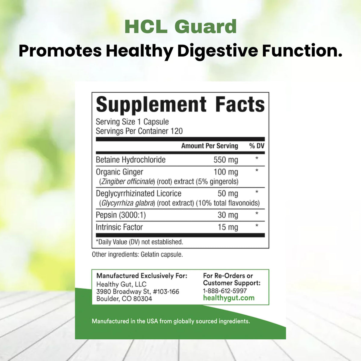Healthy Gut HCL Guard 120 capsules emballage