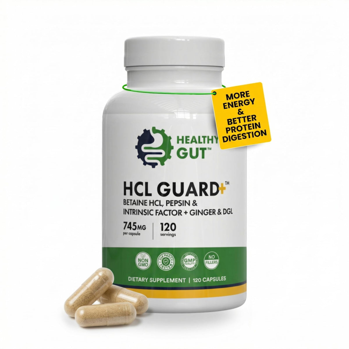 Healthy Gut HCL Guard 120 capsules vue de face