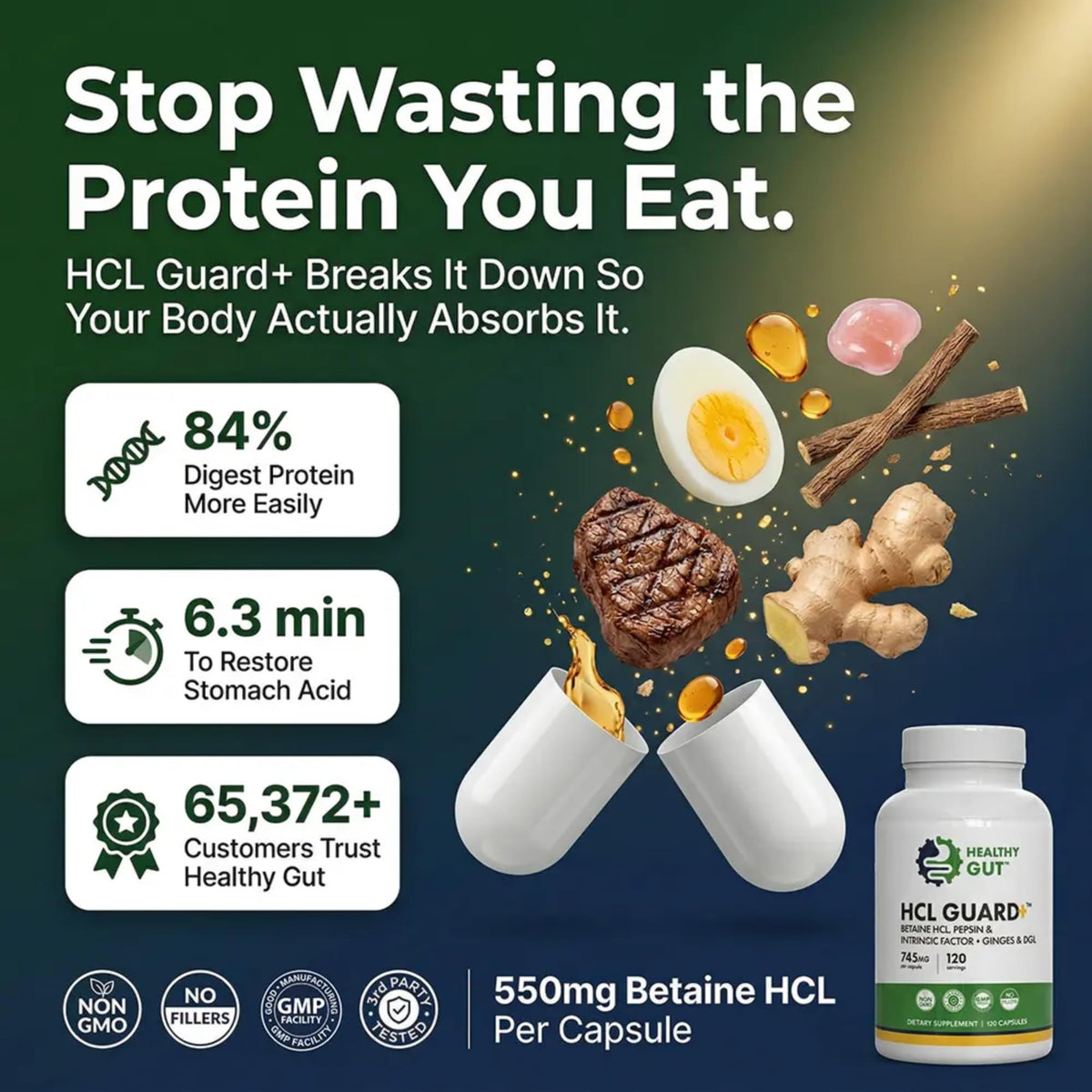 Healthy Gut HCL Guard ingrédients principaux