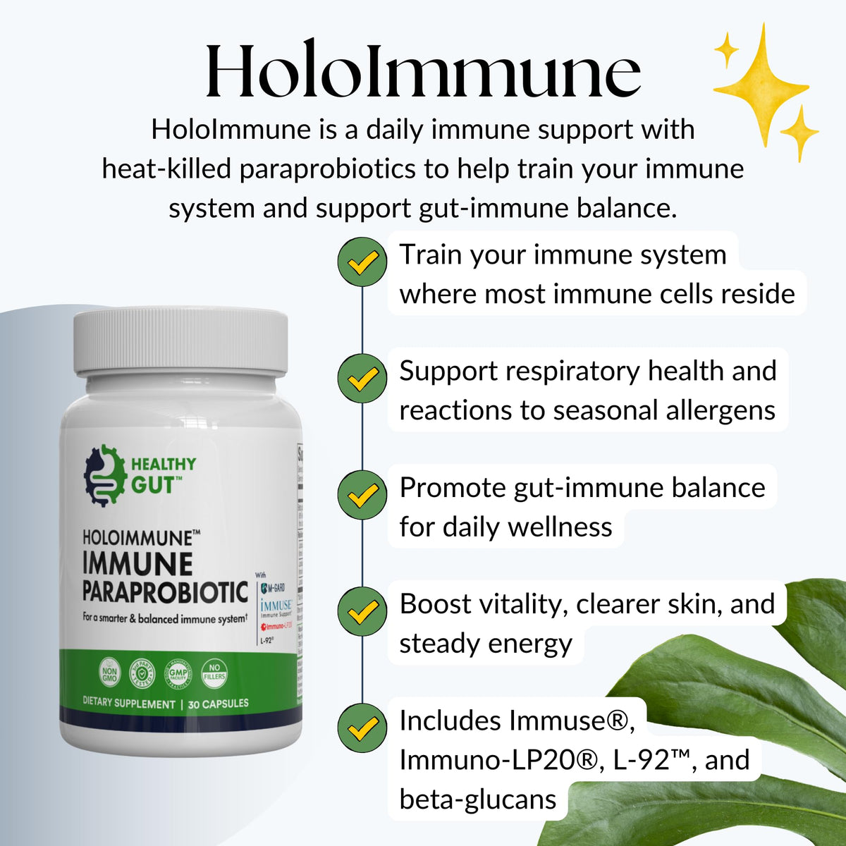 Healthy Gut HoloImmune, poudre saupoudrée sur des aliments
