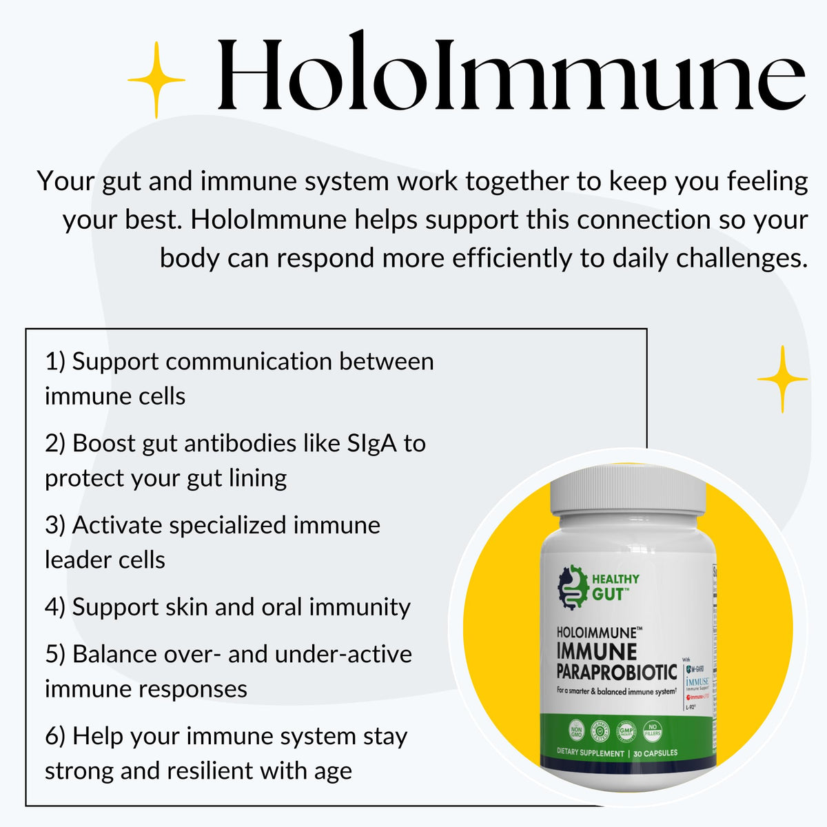 Healthy Gut HoloImmune, vue de côté du flacon