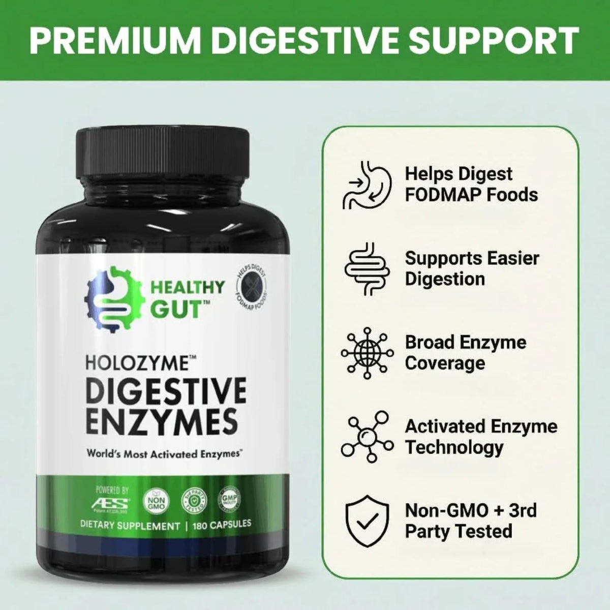 Healthy Gut HoloZyme capsules en gros plan