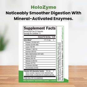 Healthy Gut HoloZyme dos du pot avec informations nutritionnelles
