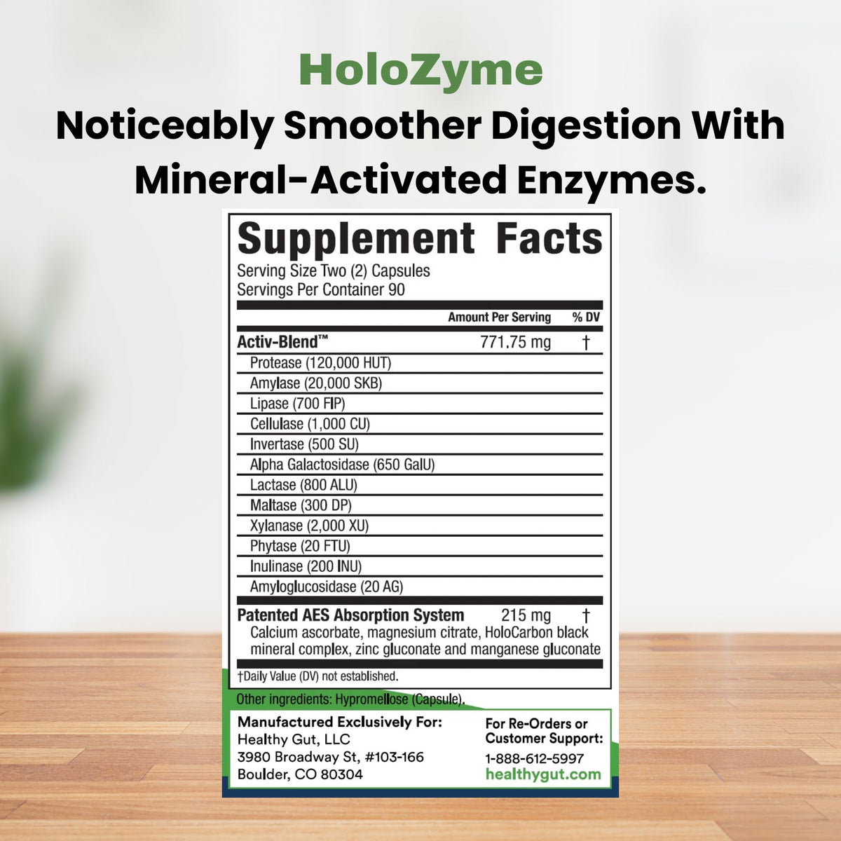 Healthy Gut HoloZyme flacon avec capsules