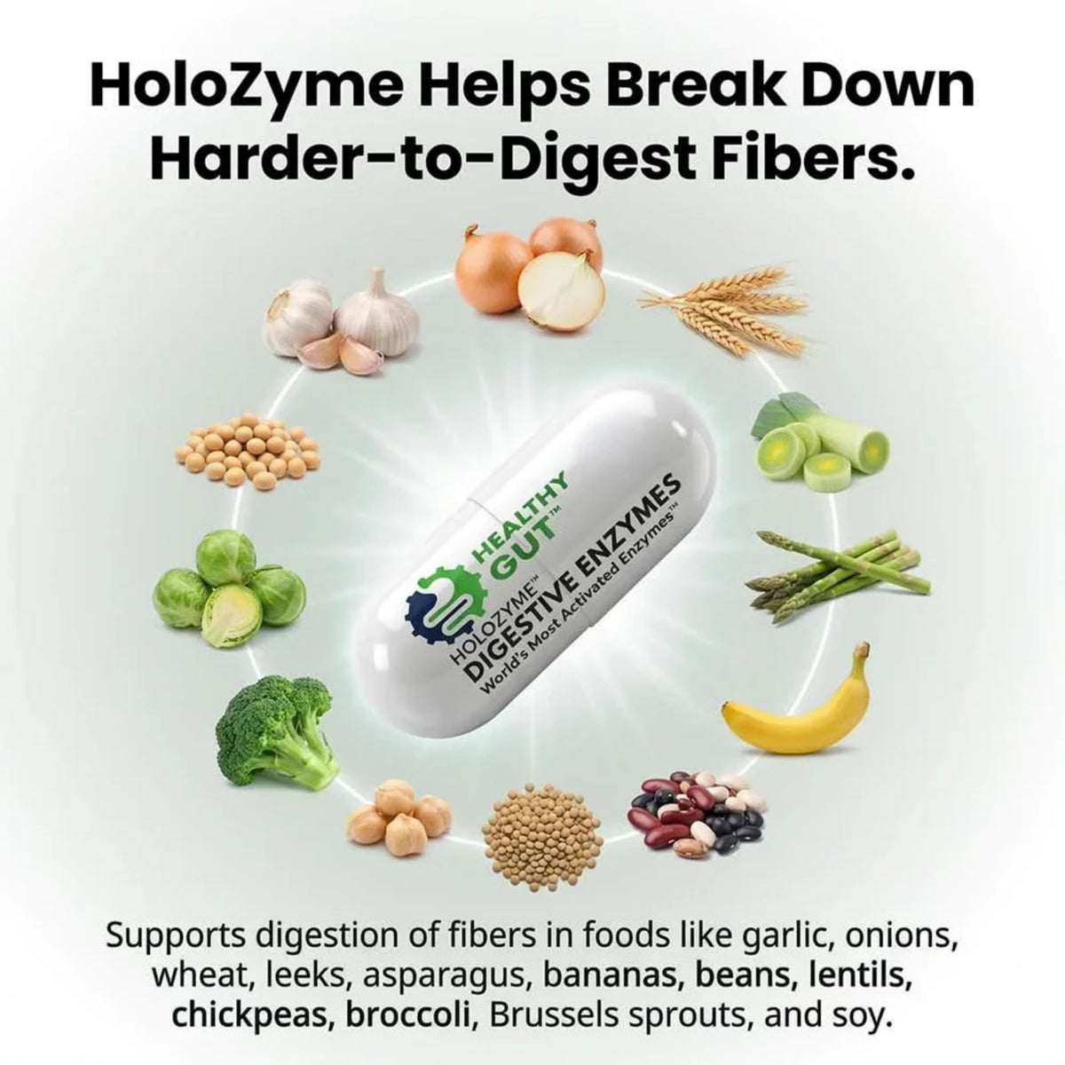 Healthy Gut HoloZyme flacon avec étiquette détaillée