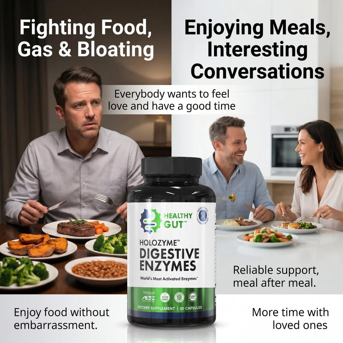 Healthy Gut HoloZyme pot ouvert avec cuillère à l'intérieur