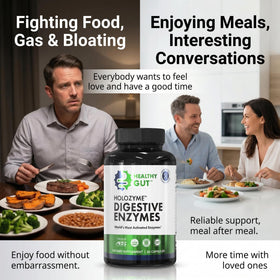 Healthy Gut HoloZyme pot ouvert avec cuillère à l'intérieur