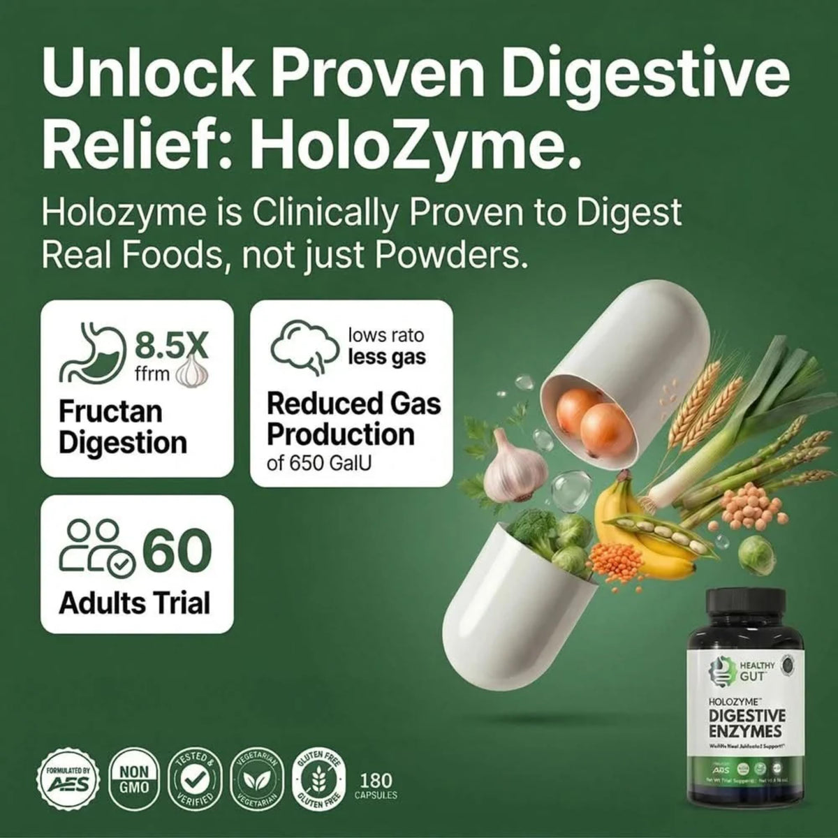 Healthy Gut HoloZyme présentation du produit sur fond neutre