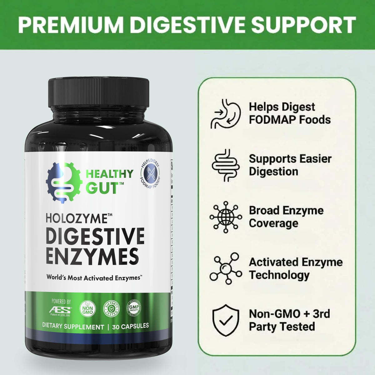 Healthy Gut HoloZyme présentation du produit sur une table