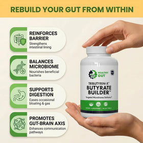 Healthy Gut Tributyrin-X capsules sur fond blanc