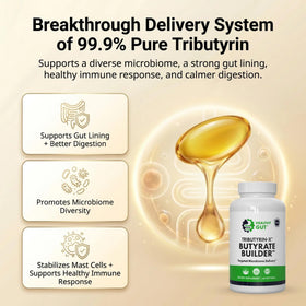 Healthy Gut Tributyrin-X flacon ouvert avec capsules