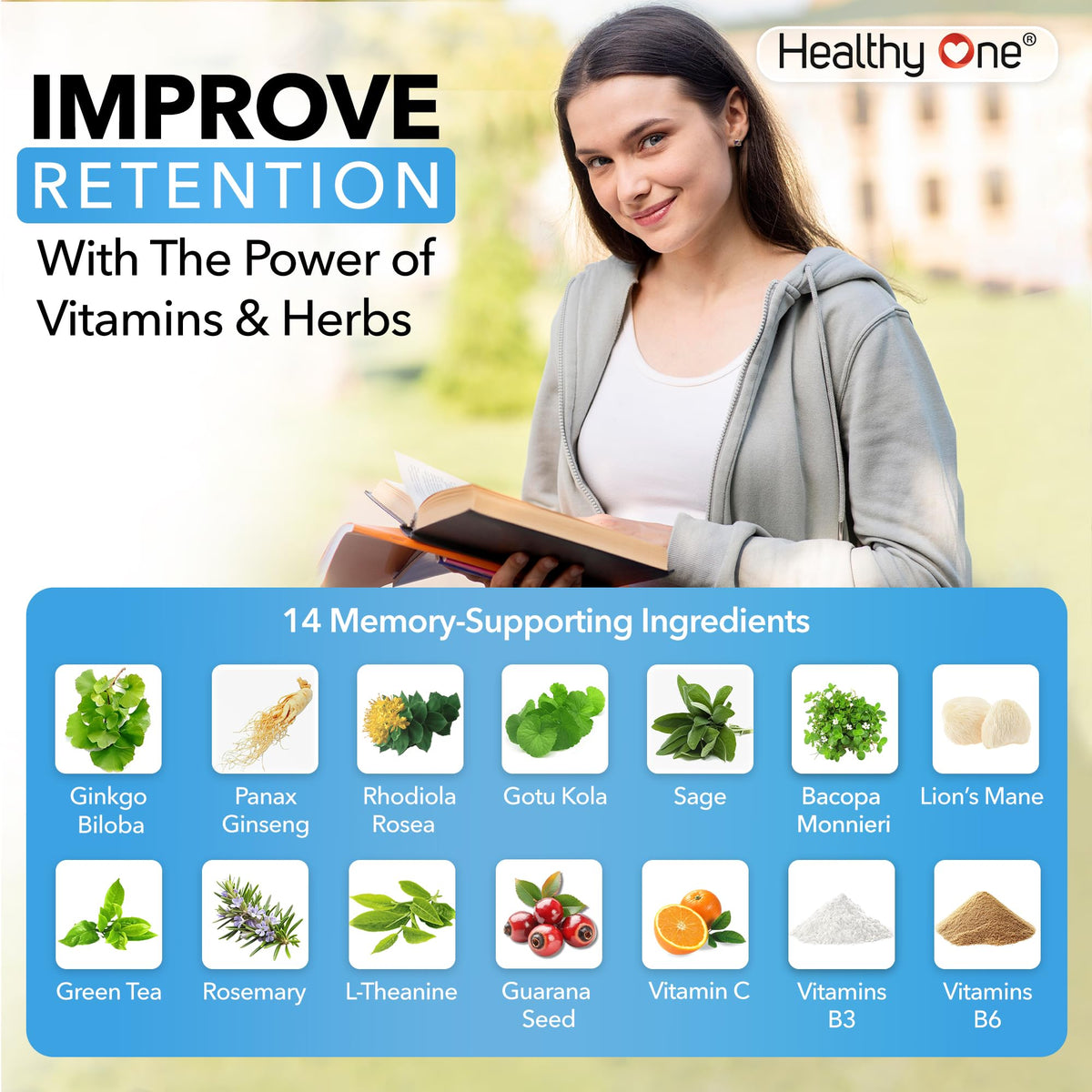 Healthy One Complément Alimentaire 14-en-1 ouvert avec comprimés visibles