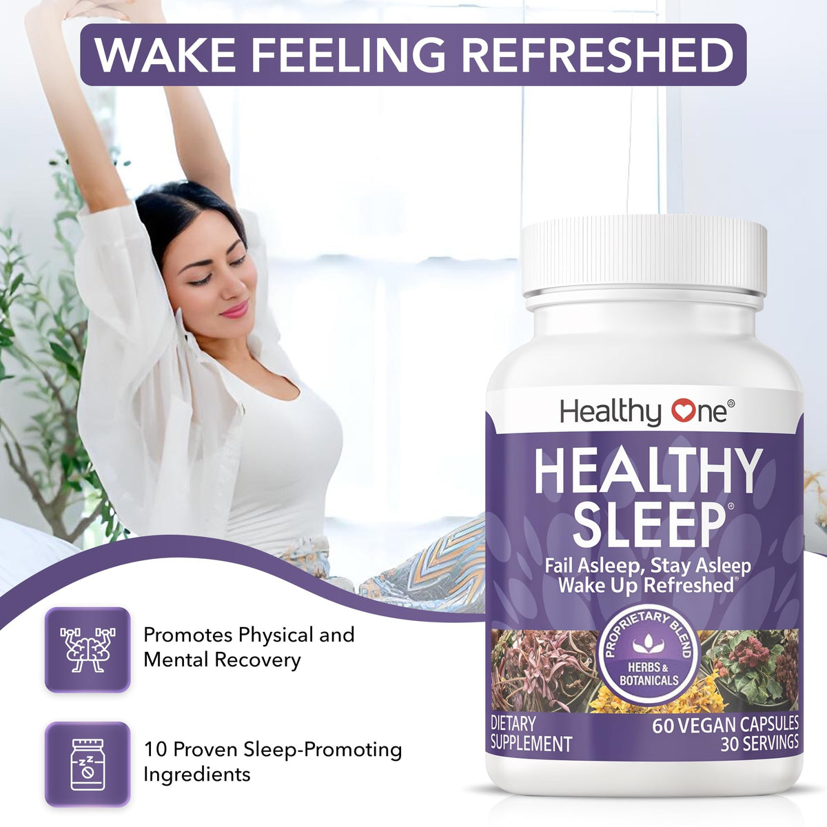 Healthy One Complément Alimentaire Sommeil 10-in-1 60 capsules sur un fond neutre
