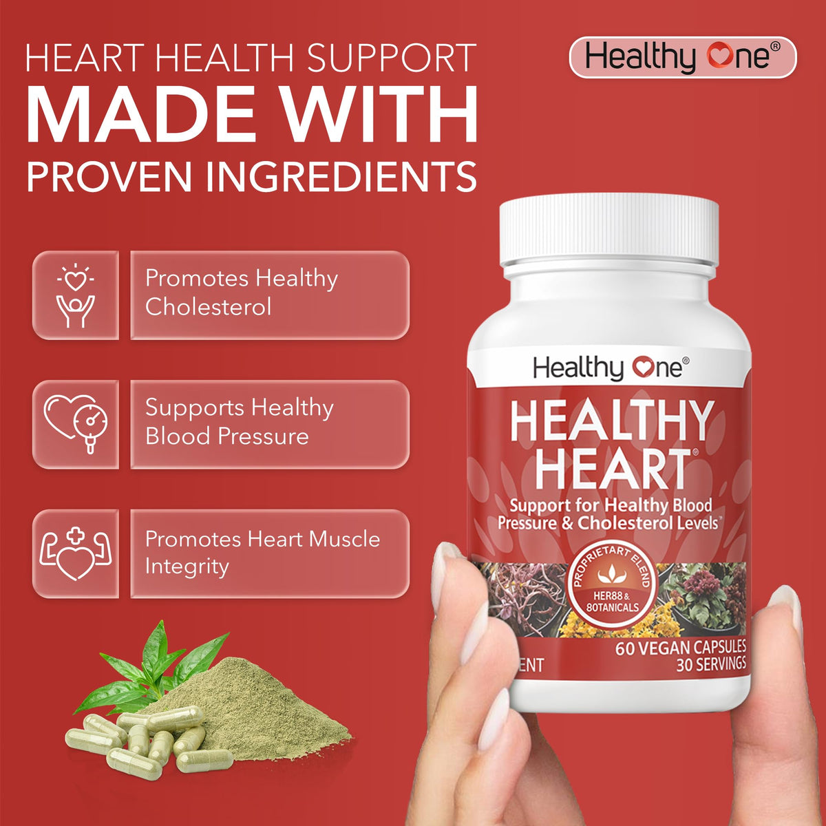 Healthy One CoQ10 flacon ouvert avec capsules visibles