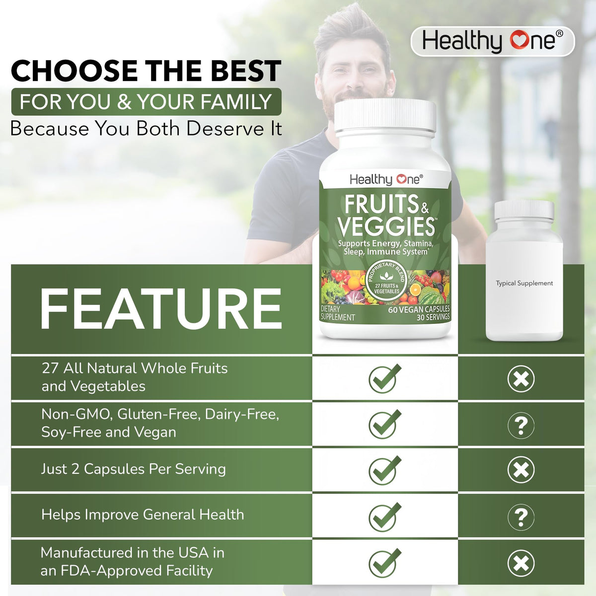 Healthy One Fruits & Veggies 27-en-1 150 capsules dans un environnement naturel