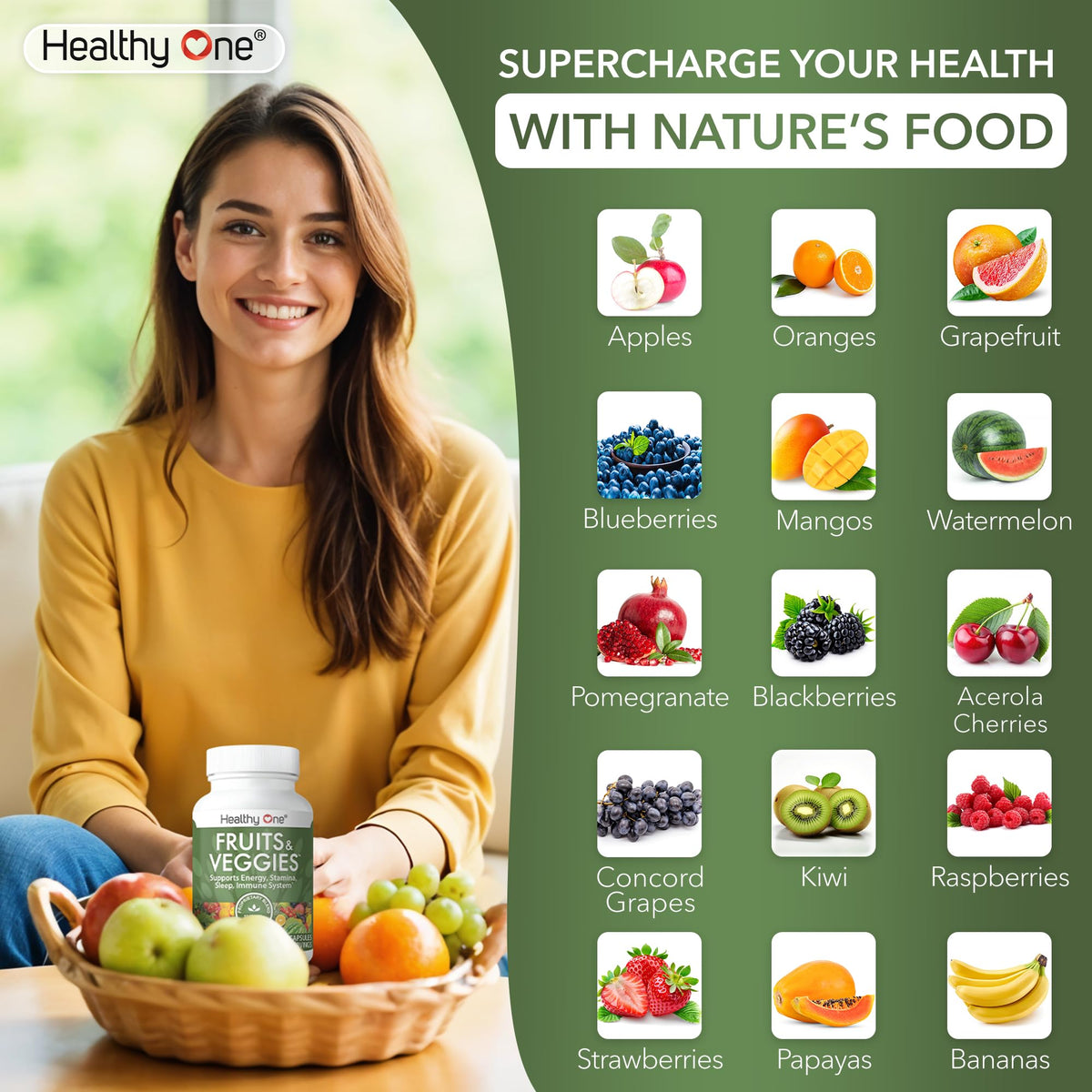 Healthy One Fruits & Veggies 27-en-1 150 capsules ouvertes