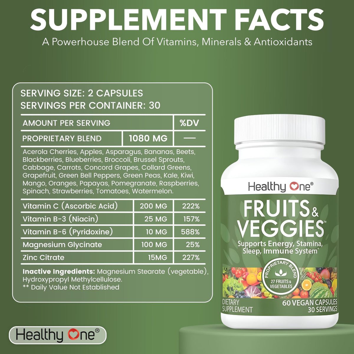 Healthy One Fruits & Veggies 27-en-1 Formule 60 Capsules emballage