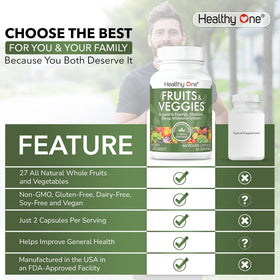 Healthy One Fruits & Veggies 27-en-1 Formule 60 Capsules sur fond blanc