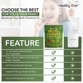 Healthy One Fruits & Veggies Gummy 27-en-1 gummies on a table