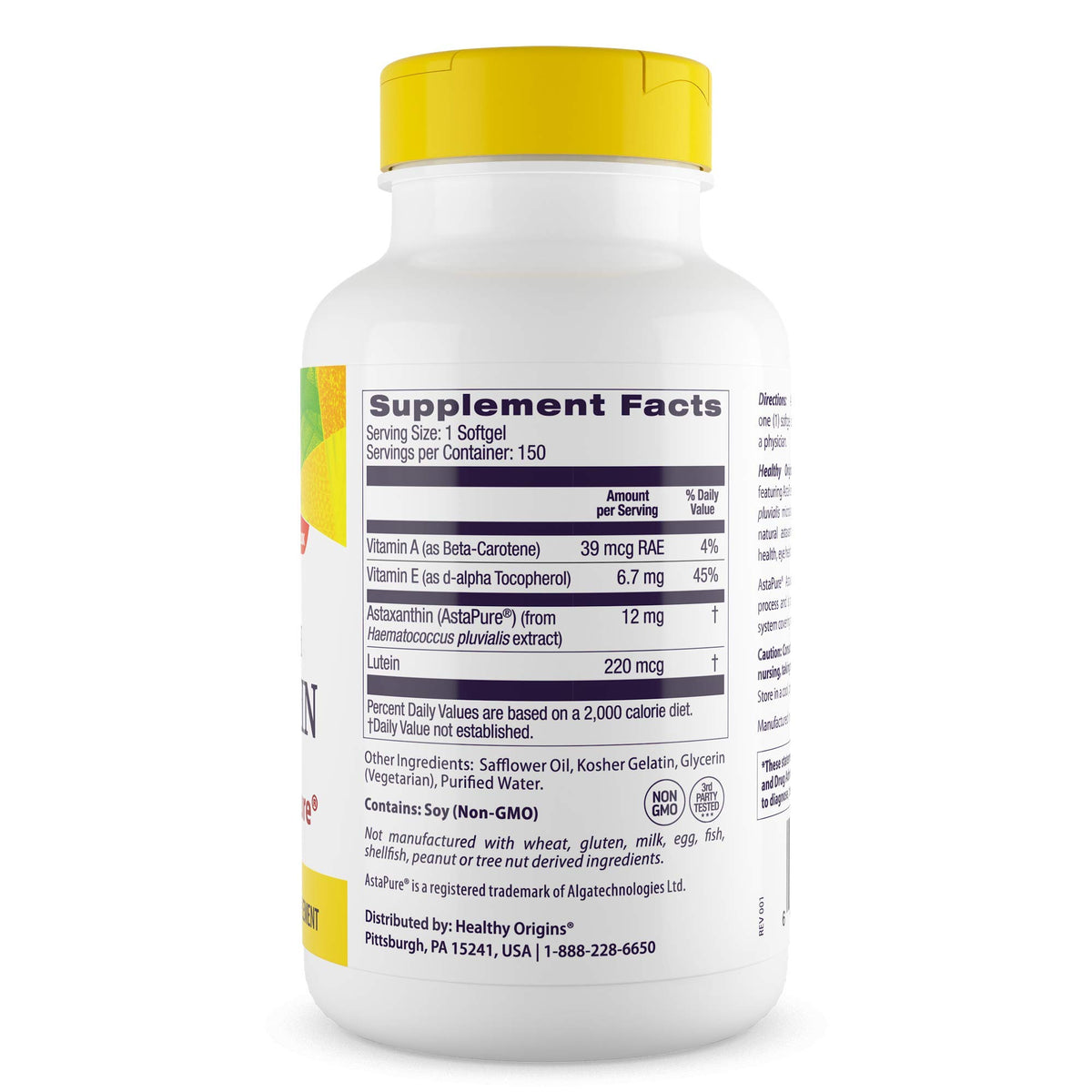 Healthy Origins Astaxanthin AstaPure 12 mg gélules arrière