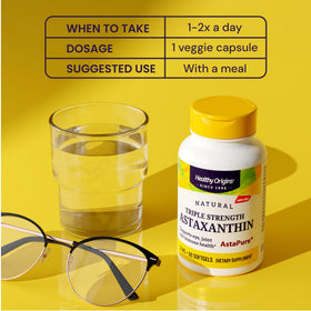 Healthy Origins Astaxanthin AstaPure 12 mg gélules sur une table