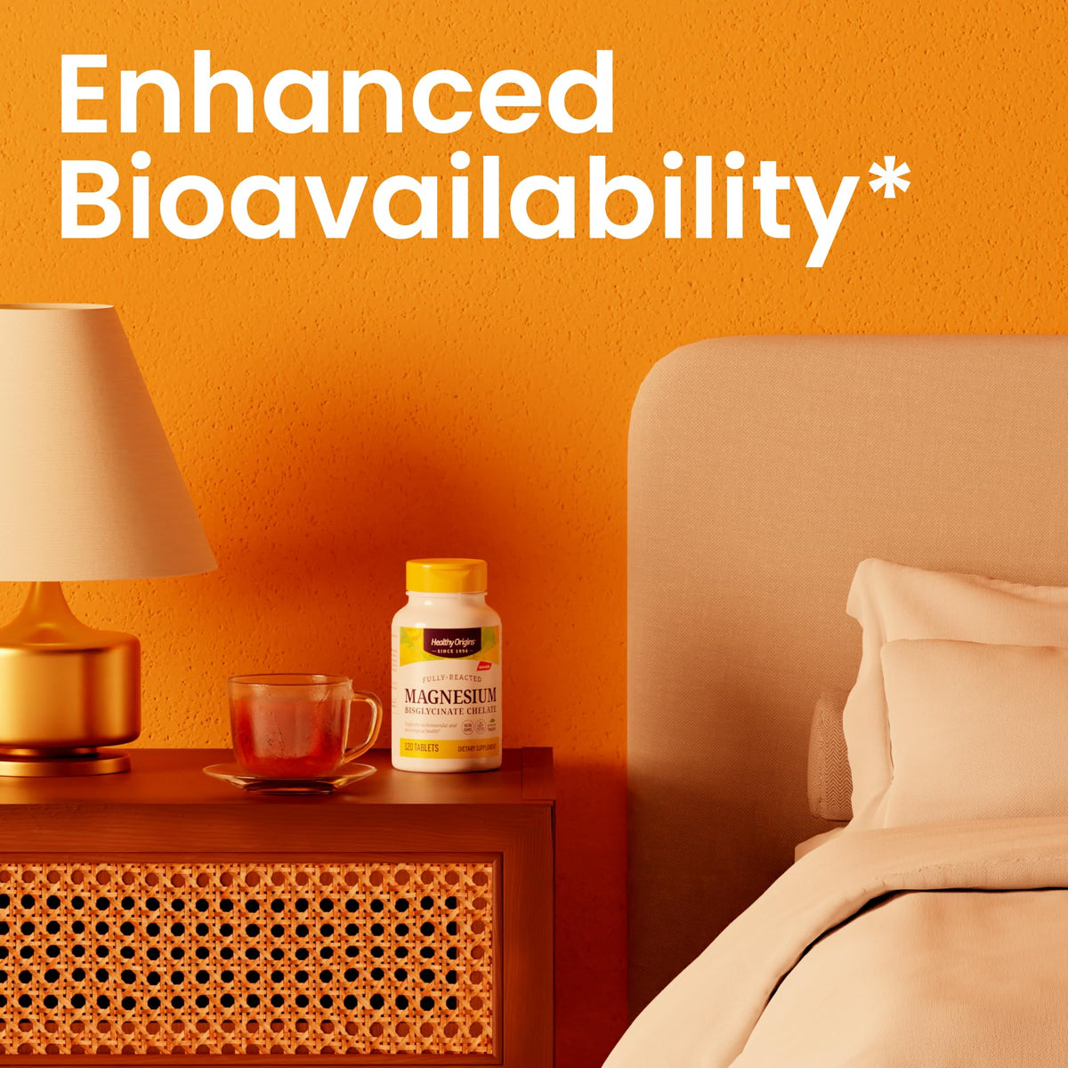Healthy Origins Bisglycinate de Magnésium 360 comprimés, étiquette détaillée