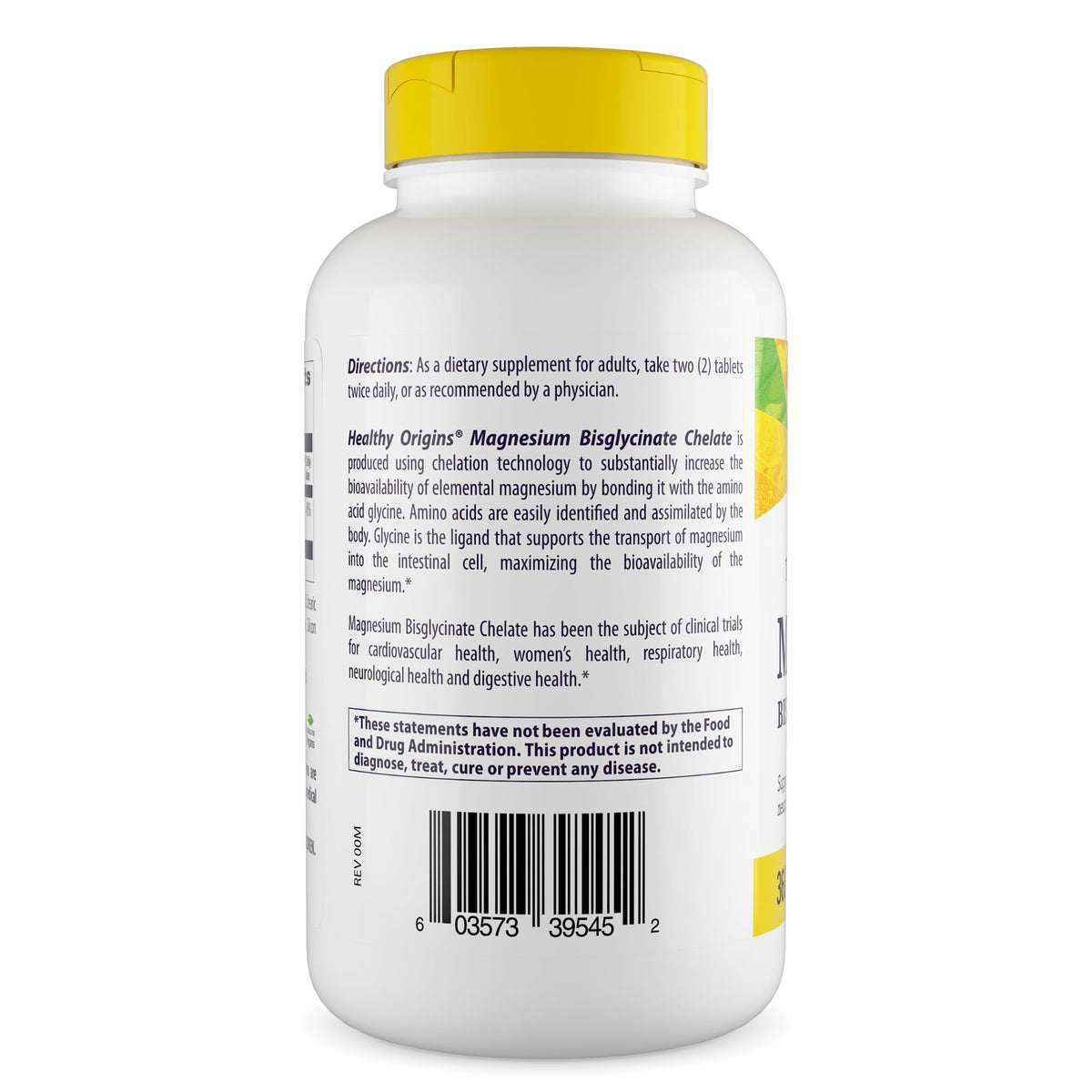 Healthy Origins Bisglycinate de Magnésium 360 comprimés, vue arrière