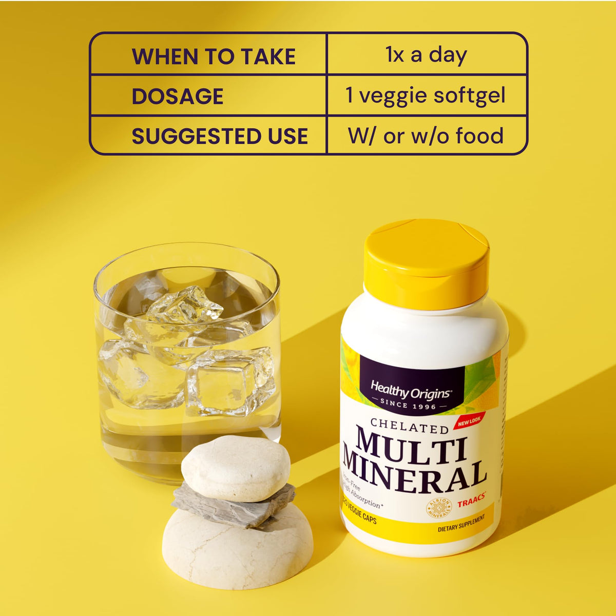 Healthy Origins Chelated Multi Mineral capsules on a wooden table