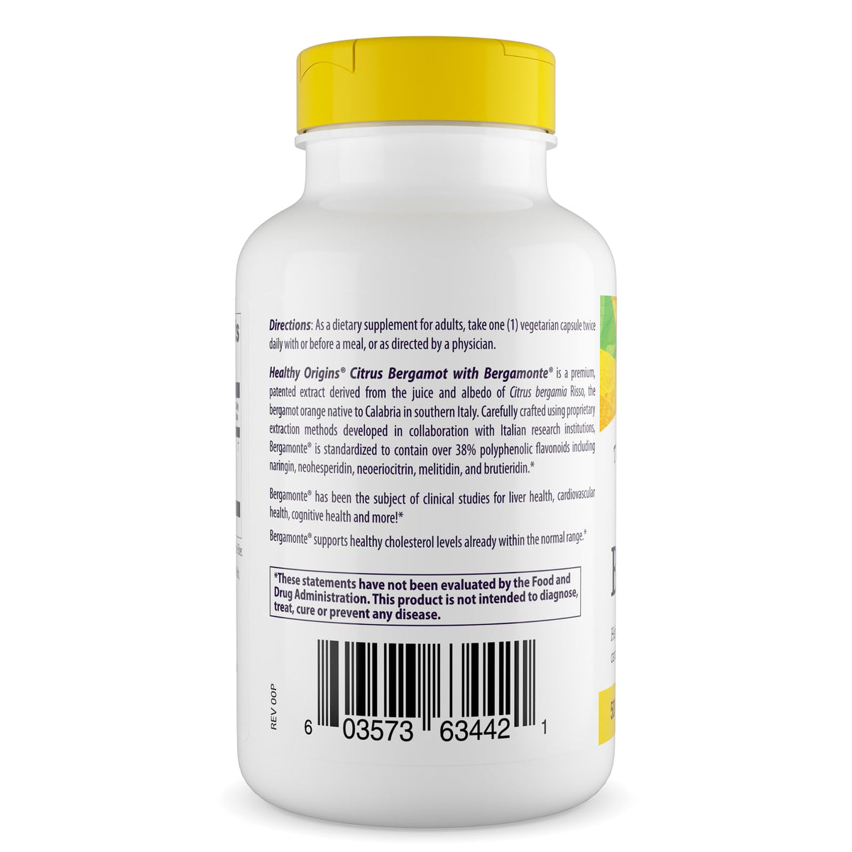 Healthy Origins Citrus Bergamot 500 mg gélules végétales arrière