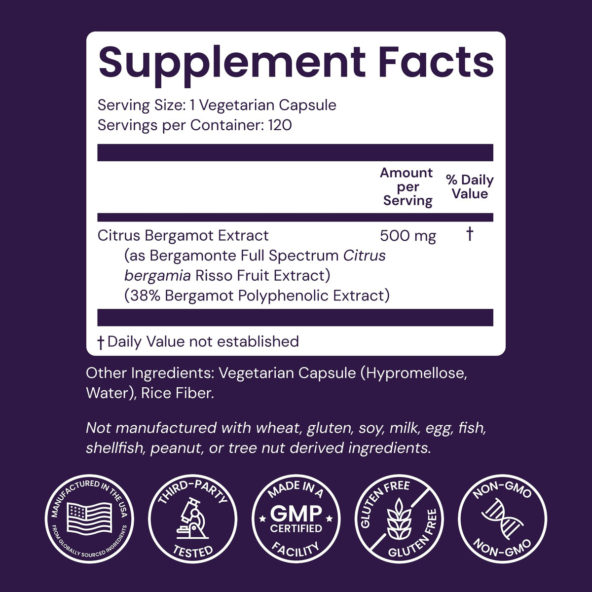 Healthy Origins Citrus Bergamot 500 mg gélules végétales côté