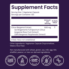Healthy Origins Citrus Bergamot 500 mg gélules végétales côté