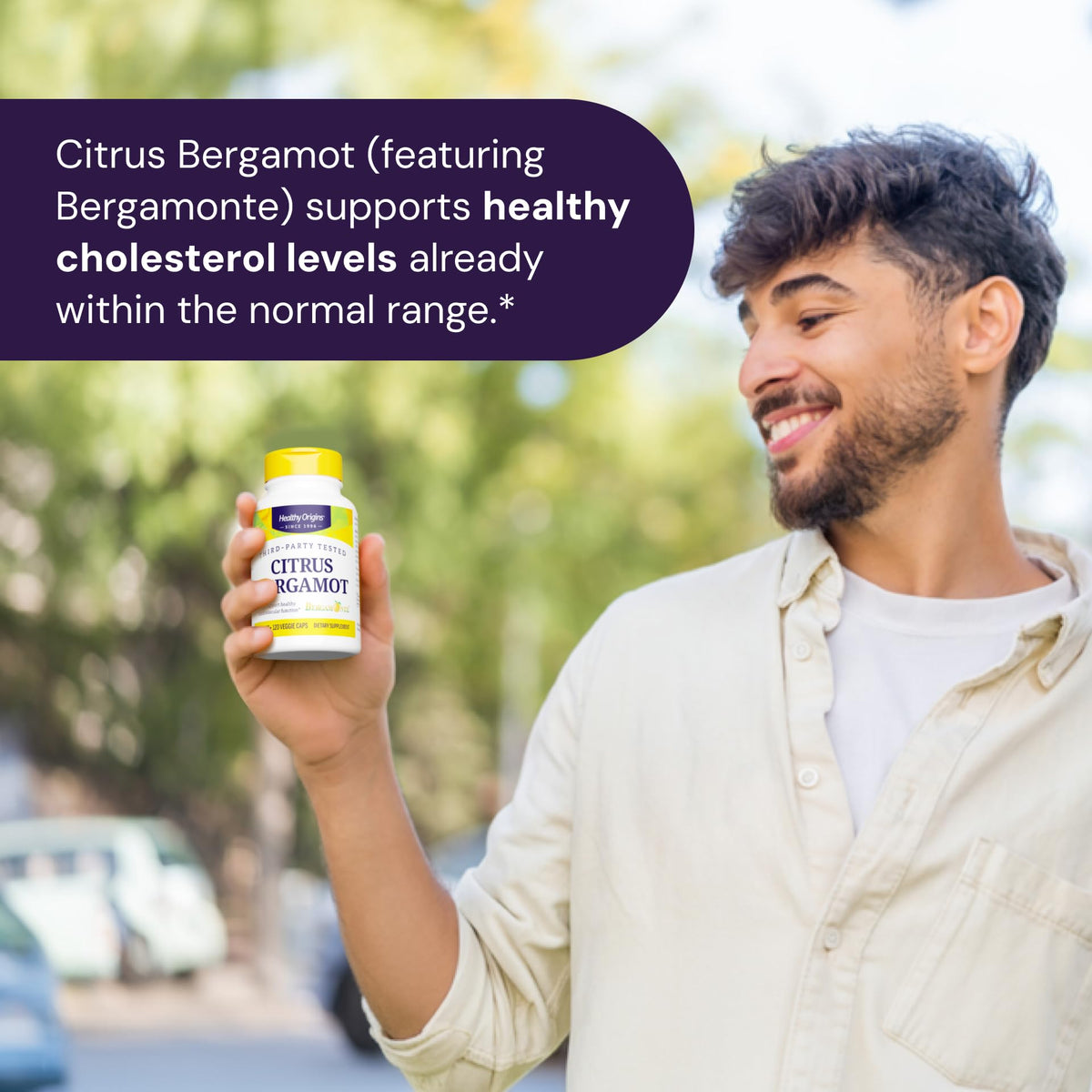 Healthy Origins Citrus Bergamot 500 mg gélules végétales sur un fond blanc