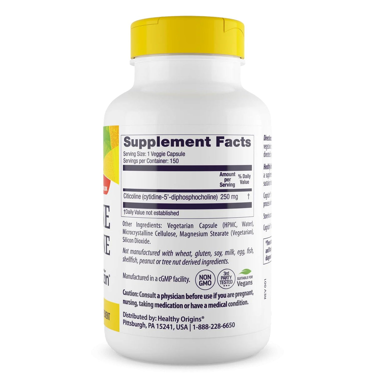 Healthy Origins Cognizin Citicoline 250 mg 150 gélules végétales sur une table