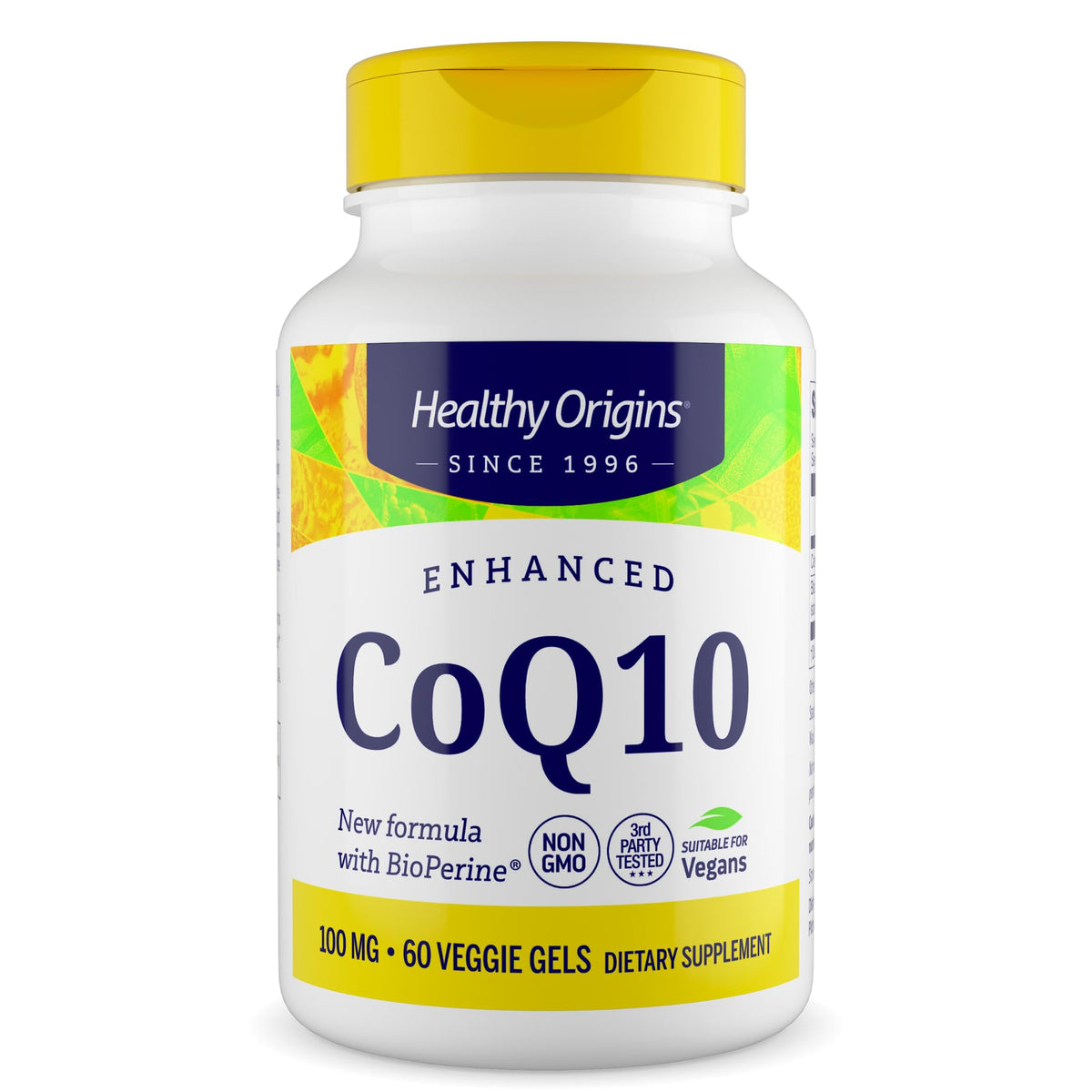 Healthy Origins CoQ10 100 mg BioPerine 60 gélules végétales vue de face