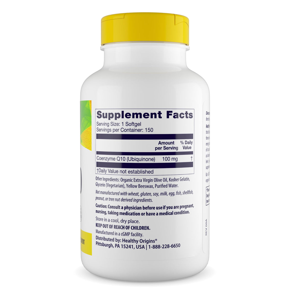 Healthy Origins CoQ10 100 mg contenant et étiquette