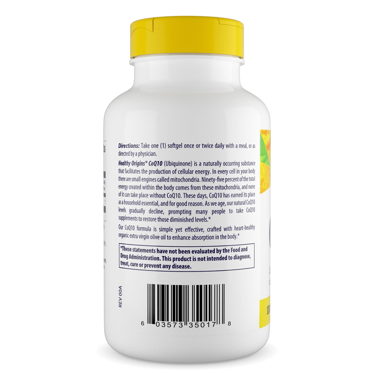 Healthy Origins CoQ10 100 mg gélules softgels sur fond blanc