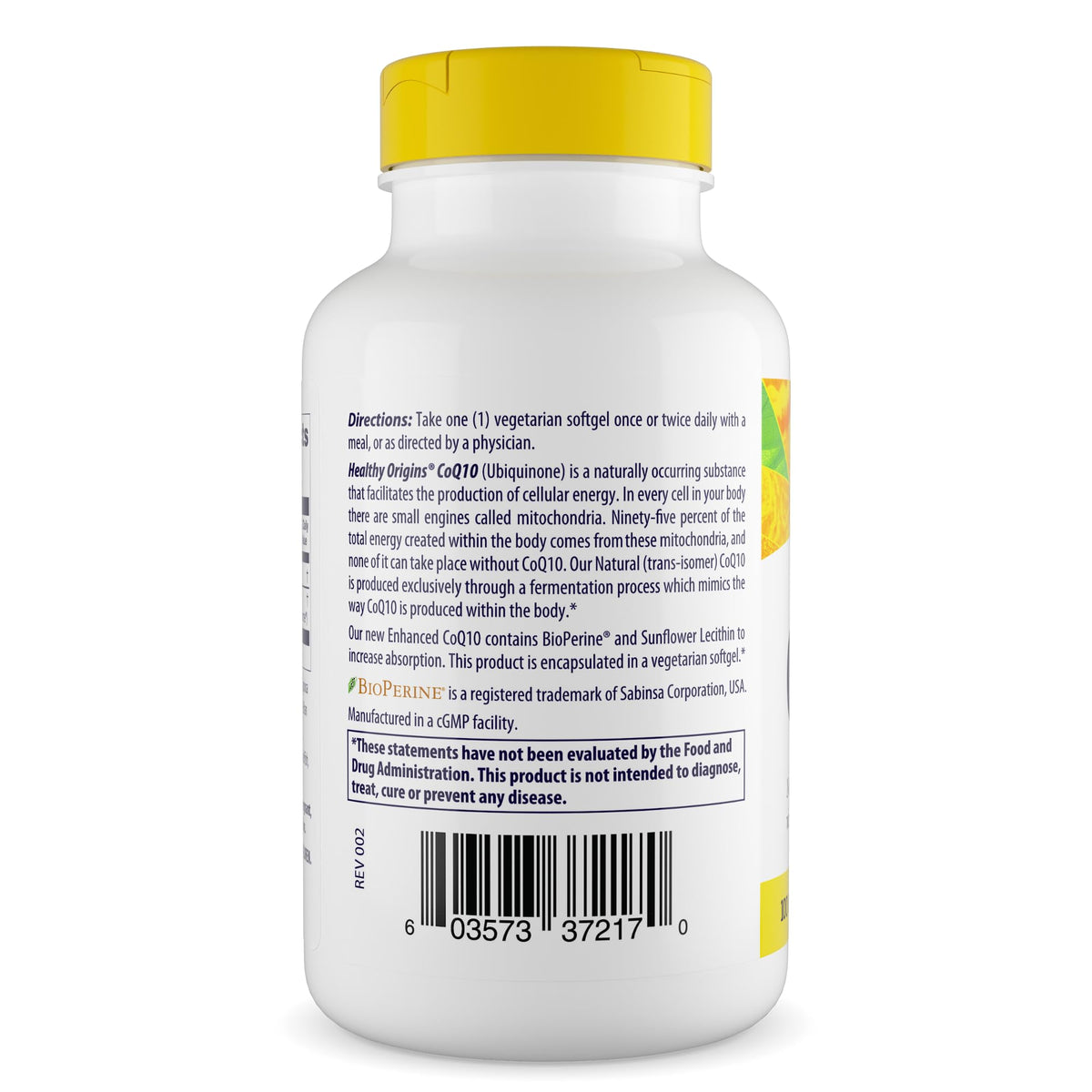Healthy Origins CoQ10 100 mg gélules végétales, vue de côté