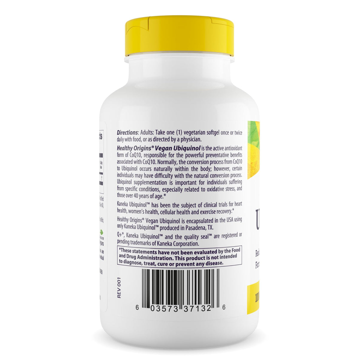Healthy Origins CoQ10 100 mg Vegan Ubiquinol gélules sur fond blanc