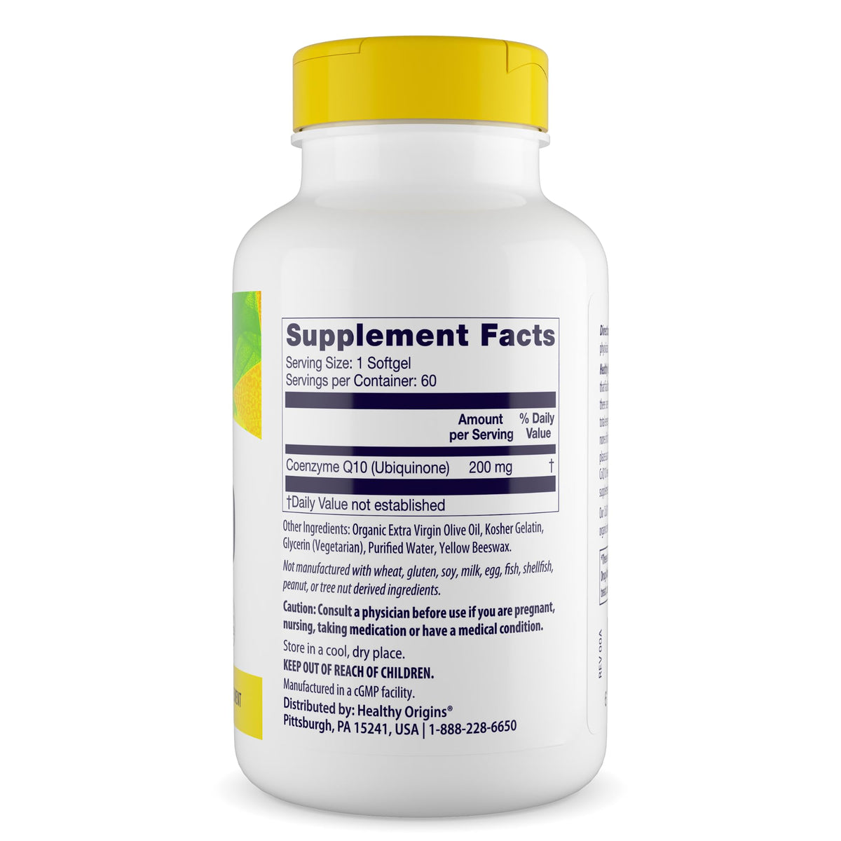 Healthy Origins CoQ10 200 mg 60 Softgels sur fond blanc