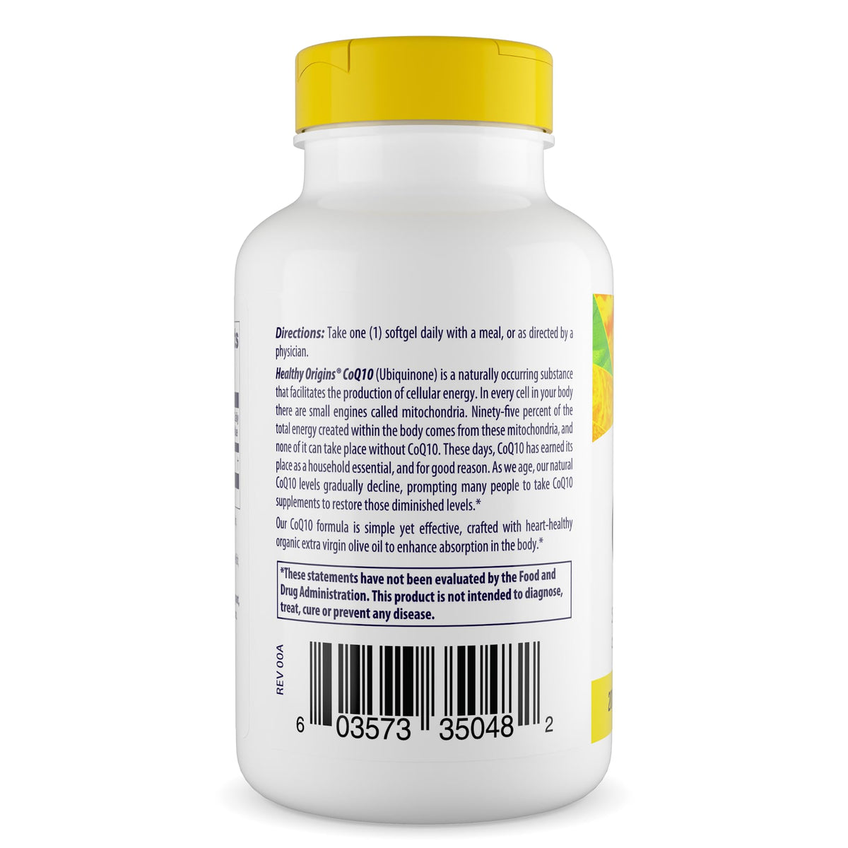 Healthy Origins CoQ10 200 mg 60 Softgels vue arrière