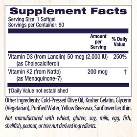 Healthy Origins D3 2000 IU et K2 200 mcg emballage