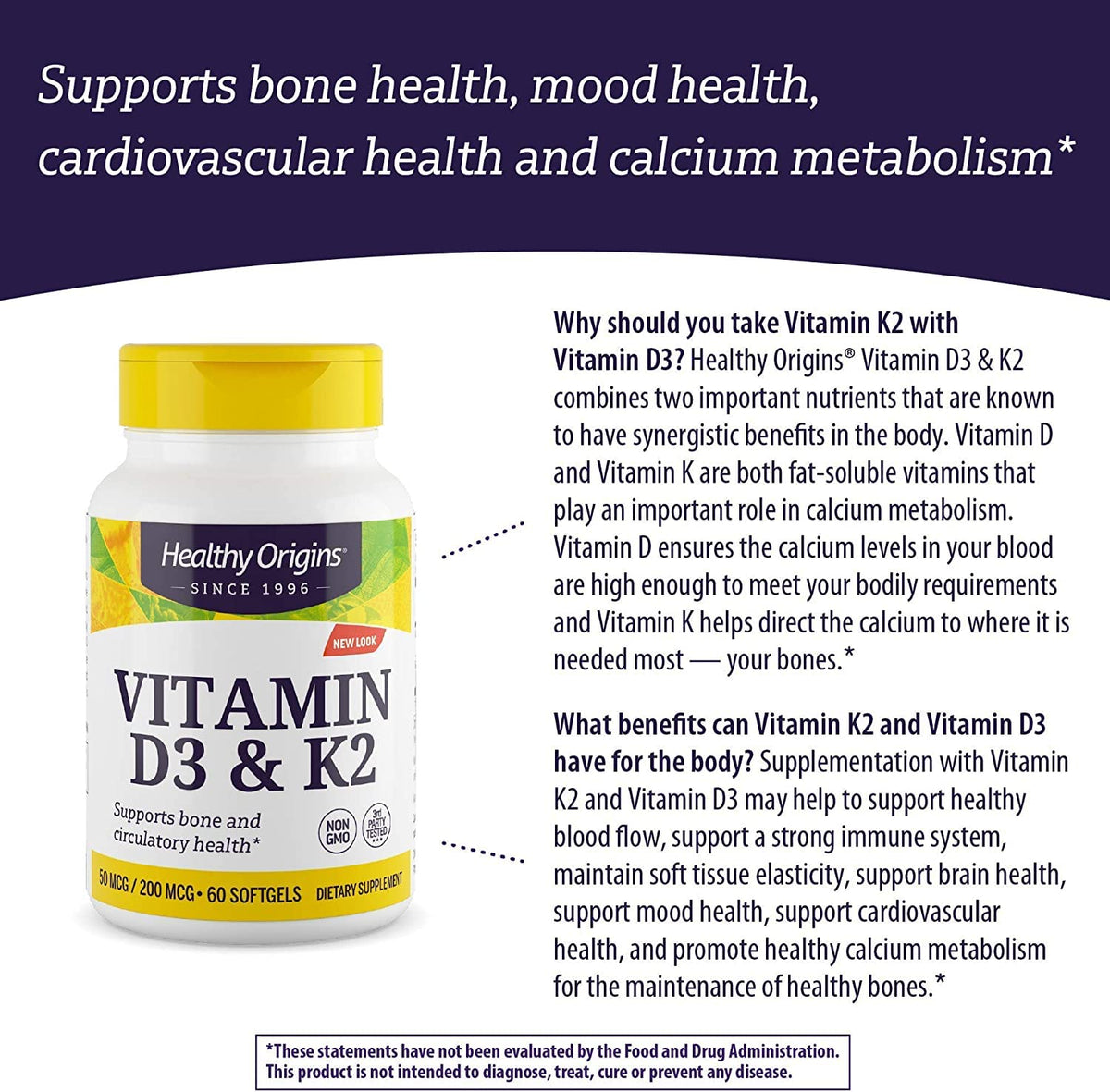 Healthy Origins D3 2000 IU et K2 200 mcg gélules avec repas